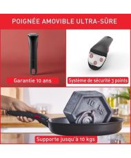 TEFAL Black removable handle, 3-point security locking, 10-year warranty