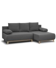 Canapé d'angle droit convertible MIKA 3 places - Tissu gris clair - Coffre de rangement - 218 x 98/145 x 84 cm