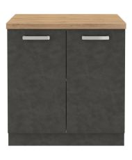 Meuble bas 2 portes battantes avec plan de travail - Gris mat - 80 x 51,6 x 82 cm - LASSEN