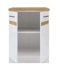 Meuble bas de cuisine 60 cm - 2 Portes - Plan de travail - Blanc brillant