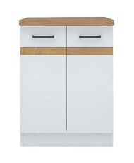 Meuble bas de cuisine 60 cm - 2 Portes - Plan de travail - Blanc brillant