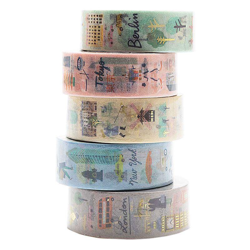 5 masking tapes 15 mm x 10 m - Cities of the world