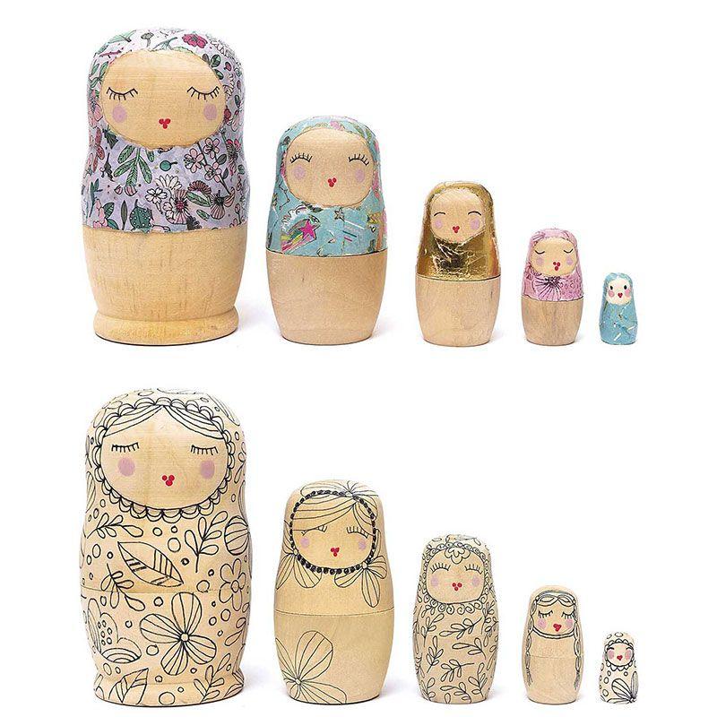 per matrioska in legno Exceart 1 set di bambole per nidificazione Aminal per la casa 5 strati russe in legno per bambini come regalo 