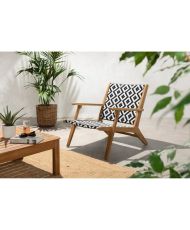 Fauteuil de jardin bas en bois d'Acacia et en résine tressée - Granada - Noir/Blanc