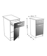 Meuble bas de cuisine 40 cm - Blanc brillant
