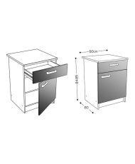 Caisson bas de cuisine 60 cm - Blanc haute brillance