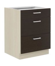 Meuble bas - 3 Tiroirs - Mélaminé - chêne foncé - 60 x 52 x 82 cm