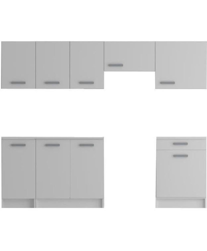 Cuisine complète - Mélaminé blanc - Façade polymere blanc brillant - 240 x 60 cm Cuisine complète - Mélaminé blanc - Façade polymere blanc brillant - 240 x 60 cm