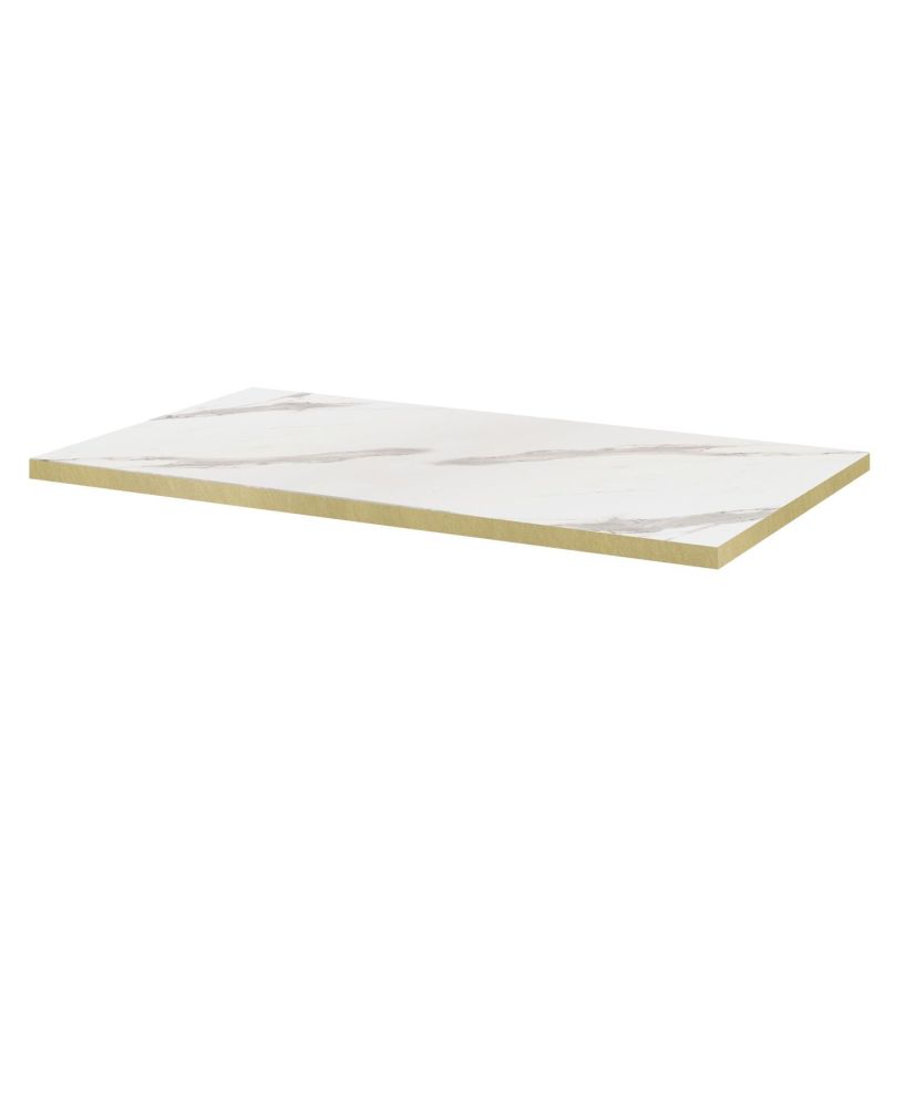 Piano tavolo 110 x 70 decoro marmo bianco con bordi ottone Piano tavolo 110 x 70 decoro marmo bianco con bordi ottone