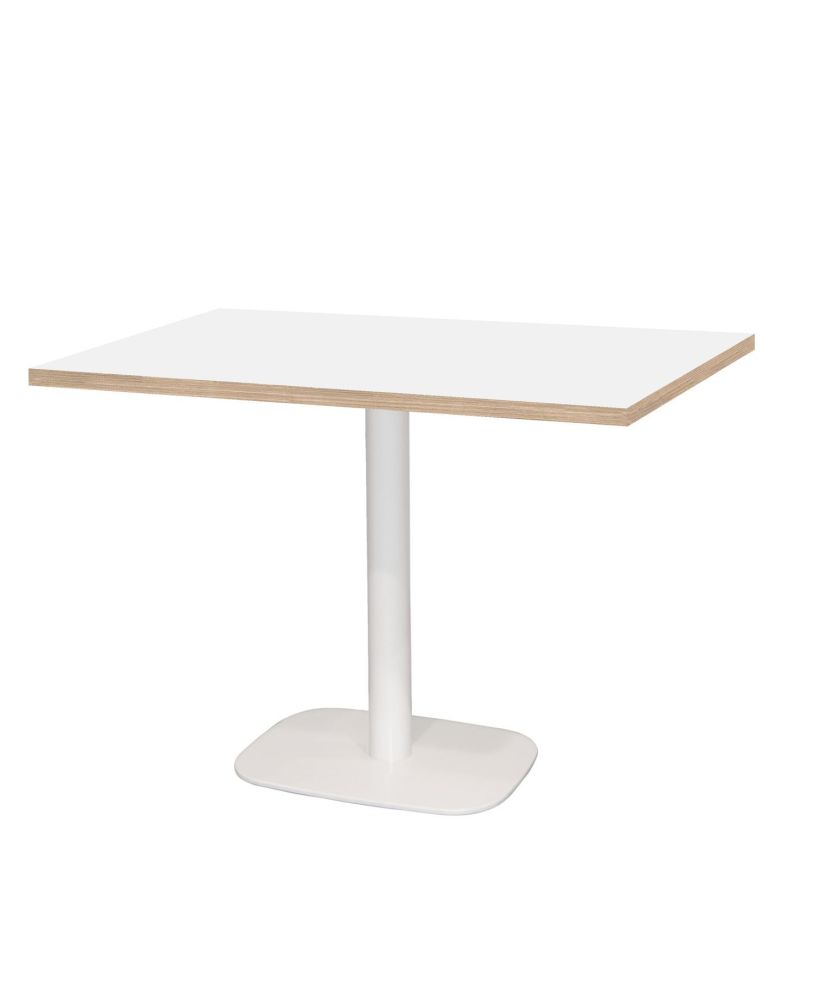 Mesa 120 x 70 cm - Base redonda blanca con cantos de madera blanca Mesa 120 x 70 cm - Base redonda blanca con cantos de madera blanca