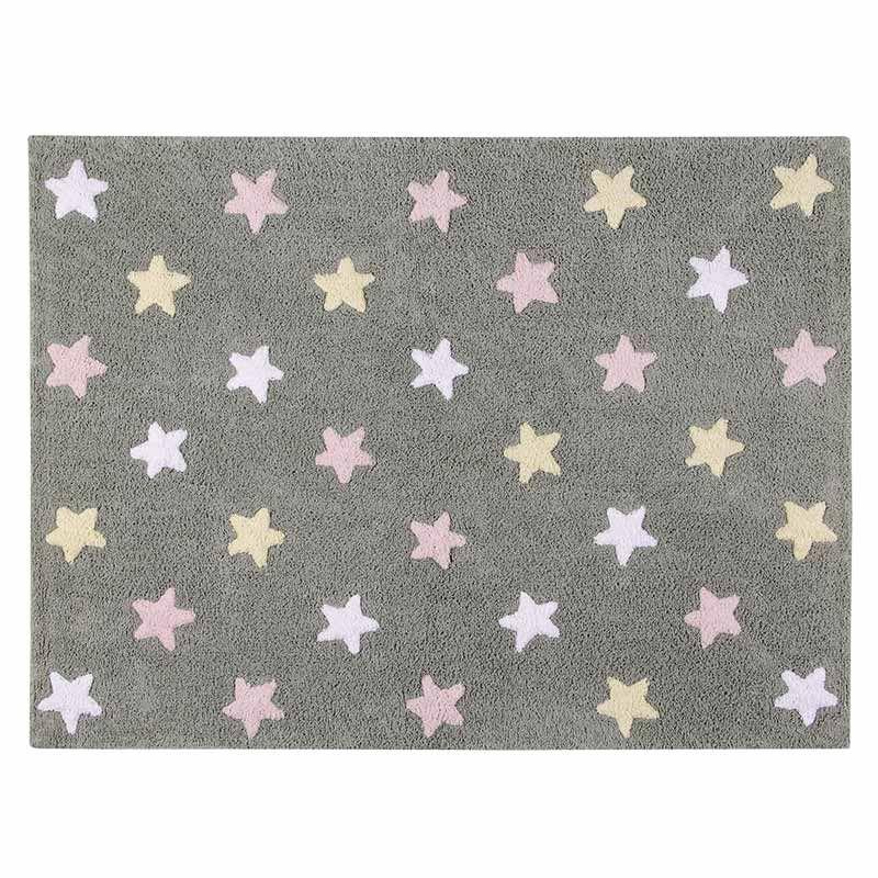 Alfombra de algodón Pequeñas estrellas - gris y rosado - 120 x 160
