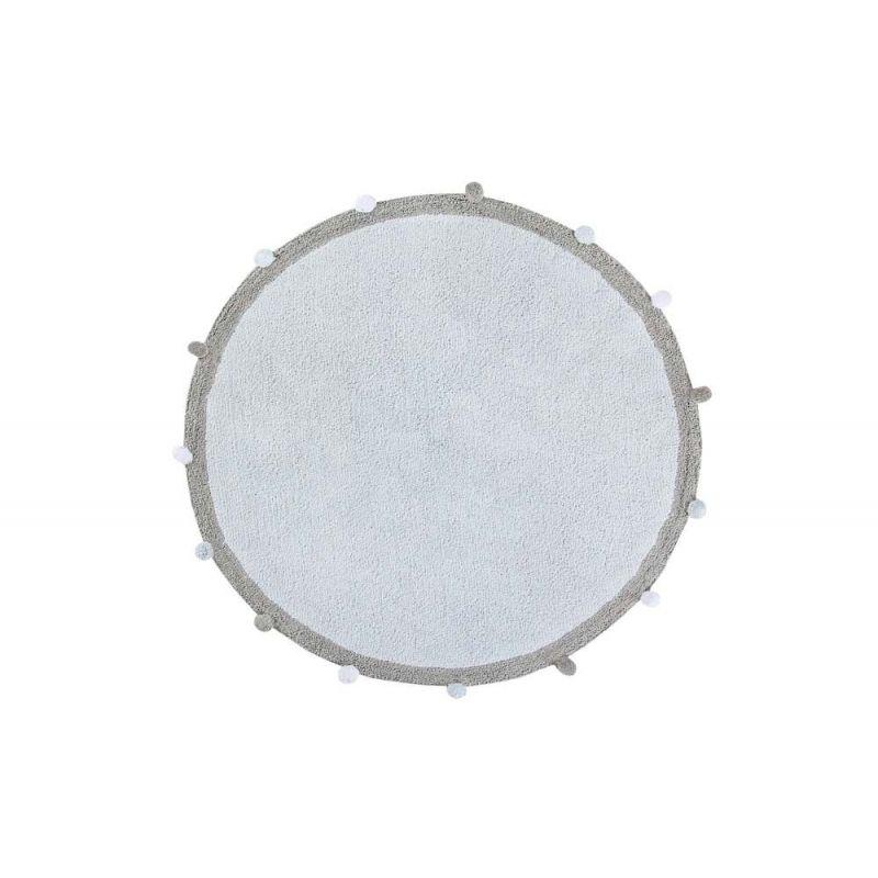 Tappeto rotondo in cotone con pompon - Blu - Ø 120 cm