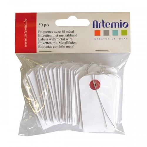  Mini étiquettes blanches avec fil métallique 3 x 5,5 cm 