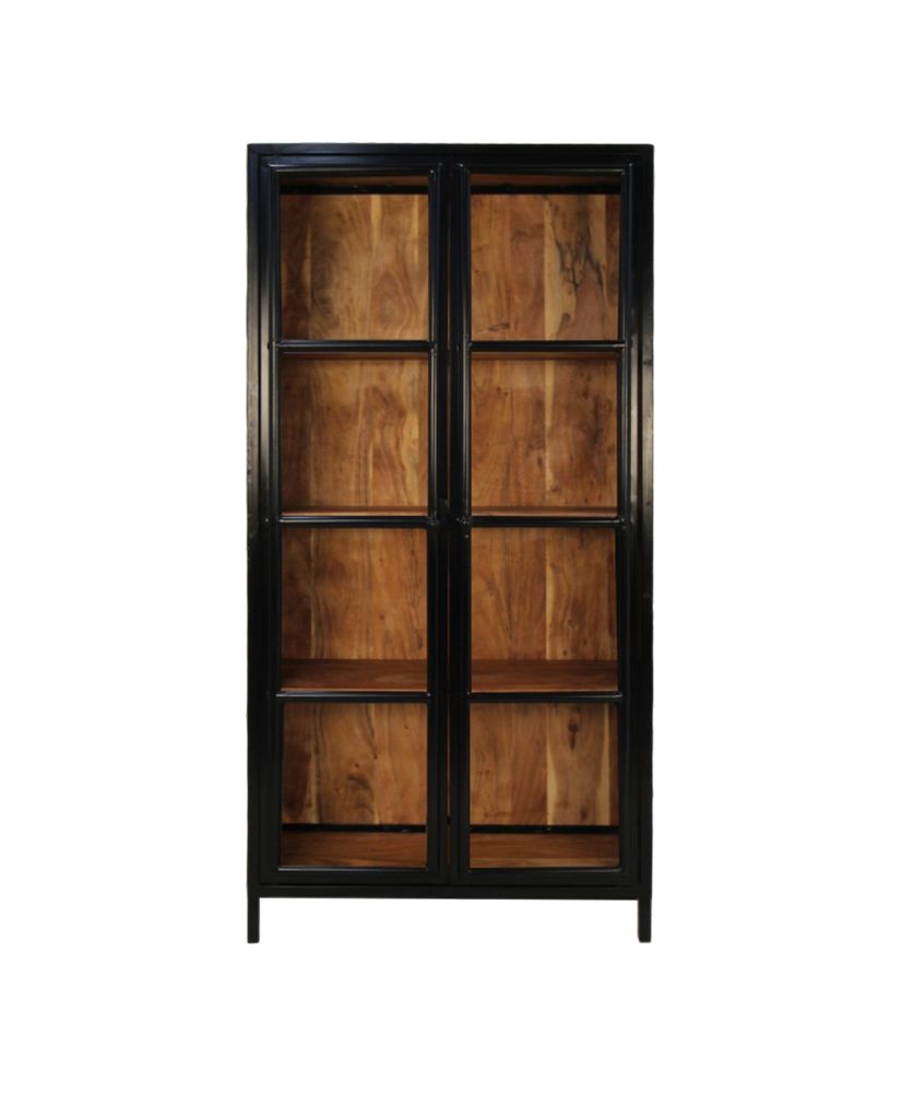 Collection HSM-Vitrine Kingston 2 Portes-90x40x185-Naturel/Noir-Acacia/Métal Collection HSM-Vitrine Kingston 2 Portes-90x40x185-Naturel/Noir-Acacia/Métal