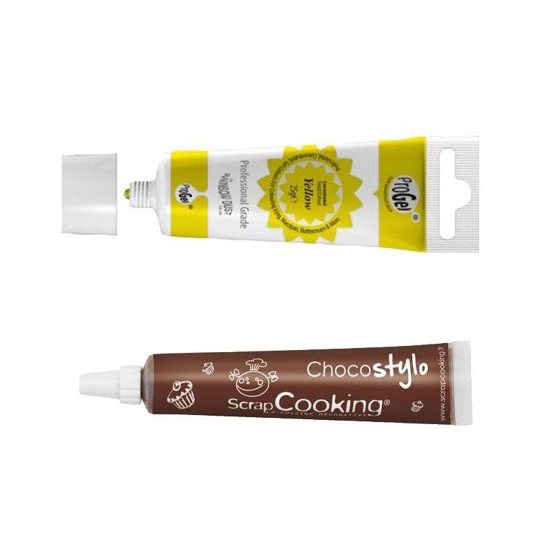 Colorante alimentario líquido tubo 20 g amarillo + Tubo de chocolate para  decorar
