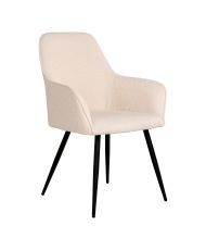 2er-Set Esszimmerstühle aus weißem Bouclé-Polyester mit schwarzen Beinen