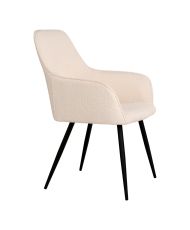 2er-Set Esszimmerstühle aus weißem Bouclé-Polyester mit schwarzen Beinen
