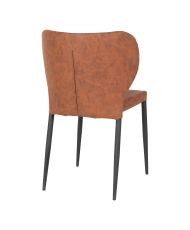2er-Set Esszimmerstühle in Vintage braunes synthetisches Leder mit schwarzen Füßen