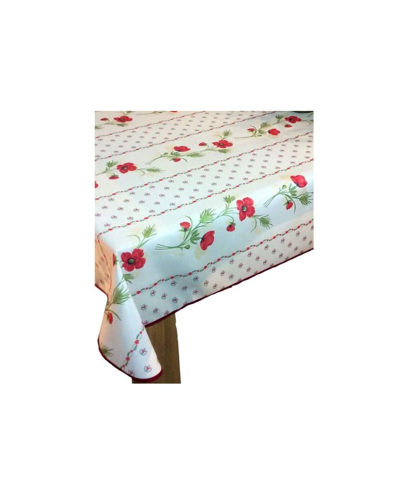 Nappe provençale tissu rectangle ou ronde anti-tâches rouge coquelicot 150 x 300 cm Nappe provençale tissu rectangle ou ronde anti-tâches rouge coquelicot 150 x 300 cm