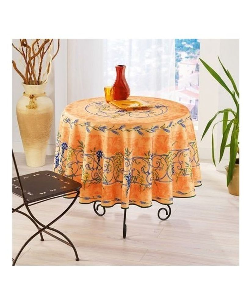 Nappe provençale ronde anti-tâche polyester glycine orange 180 x 180 cm Nappe provençale ronde anti-tâche polyester glycine orange 180 x 180 cm