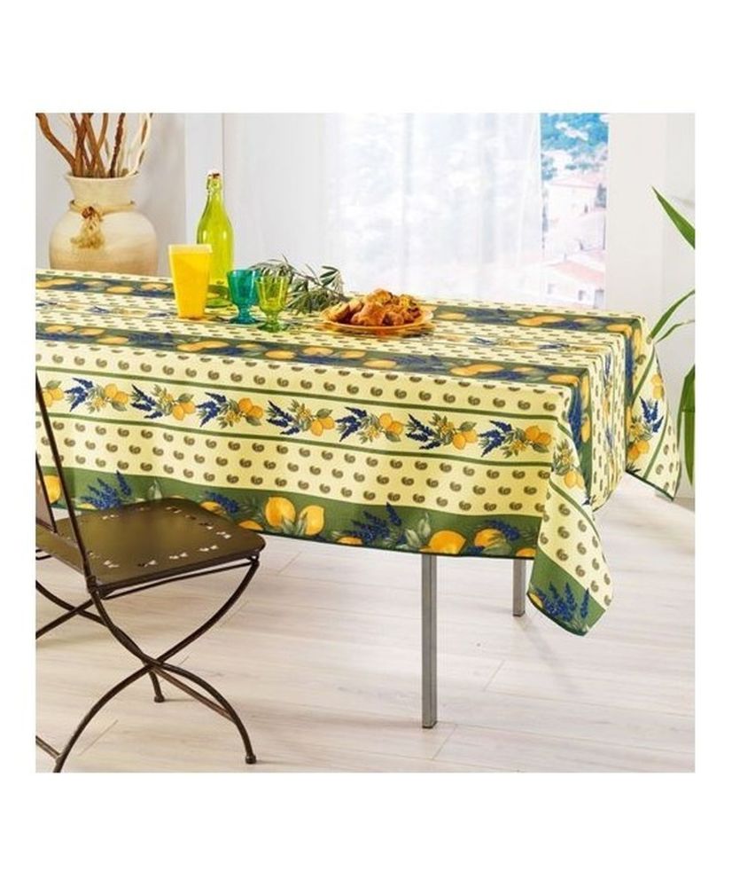 Provenzalische rechteckige oder runde Anti-Flecken-Tischdecke aus Polyester, Limette, 150 x 300 cm Provenzalische rechteckige oder runde Anti-Flecken-Tischdecke aus Polyester, Limette, 150 x 300 cm