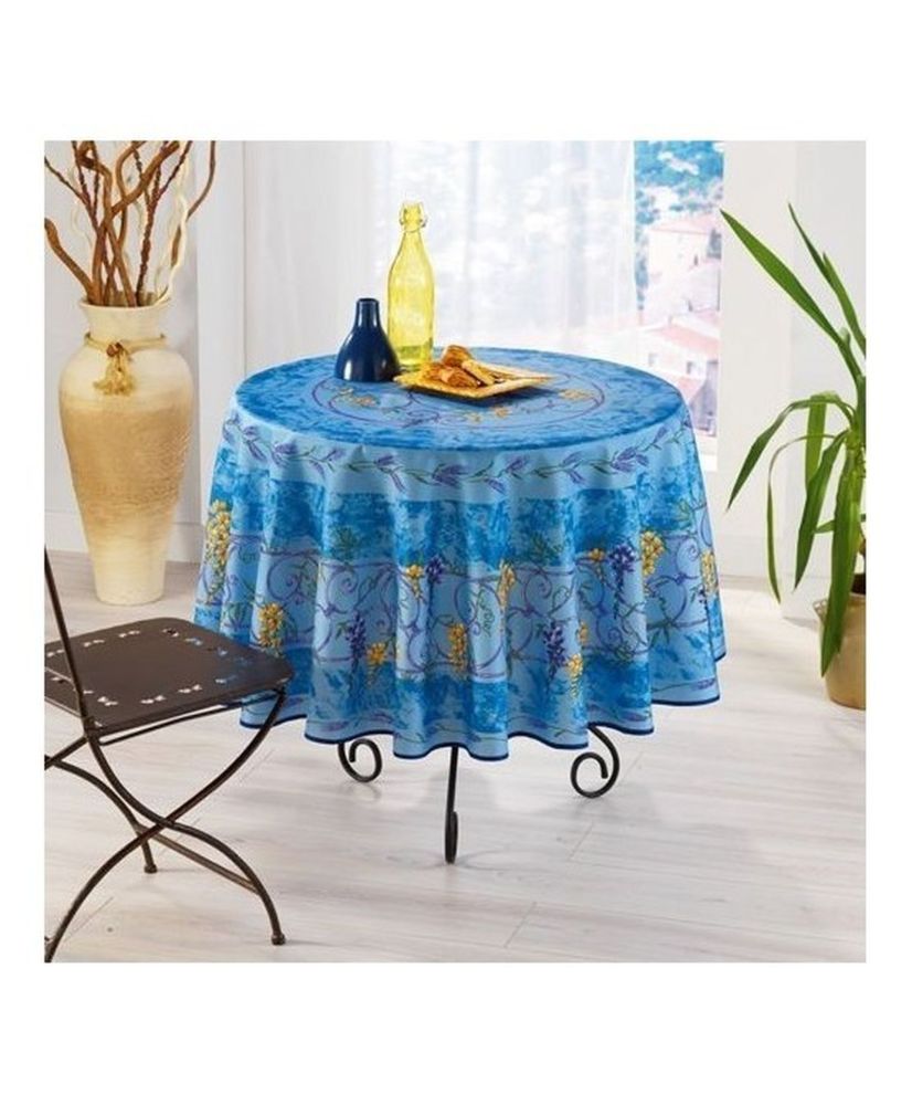 Nappe provençale ronde anti-tâche polyester glycine bleu 180 x 180 cm Nappe provençale ronde anti-tâche polyester glycine bleu 180 x 180 cm