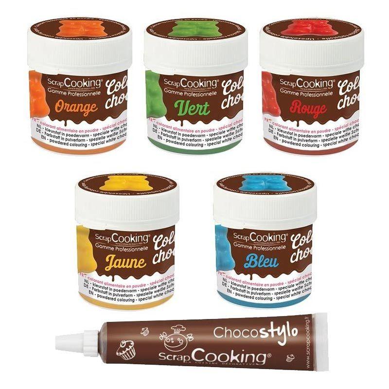5 colorants alimentaires liposolubles + Stylo chocolat