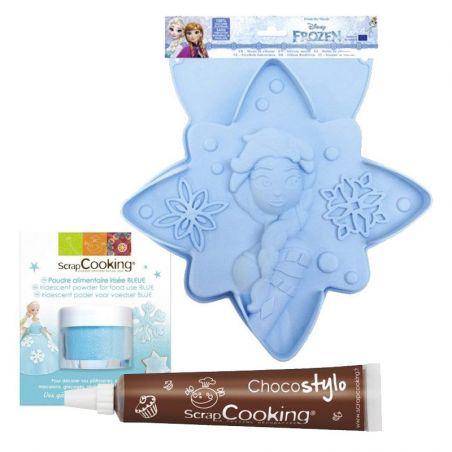 Sterne-Frozen Kuchenform + blau irisierende Pulver + Schokolade aus der  Tube für Kuchendekoration