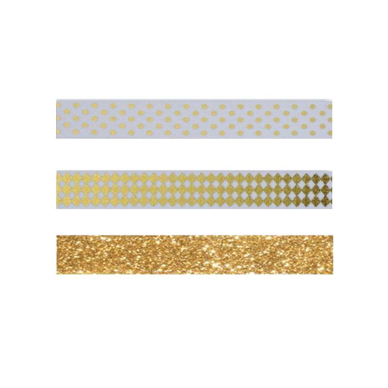 2 Masking Tapes Weiß und Gold Muster + Golden glitter band 5 m