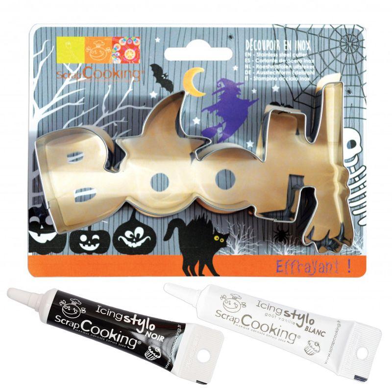 Tagliabiscotti acciaio Halloween Booh + penne bianco e nero