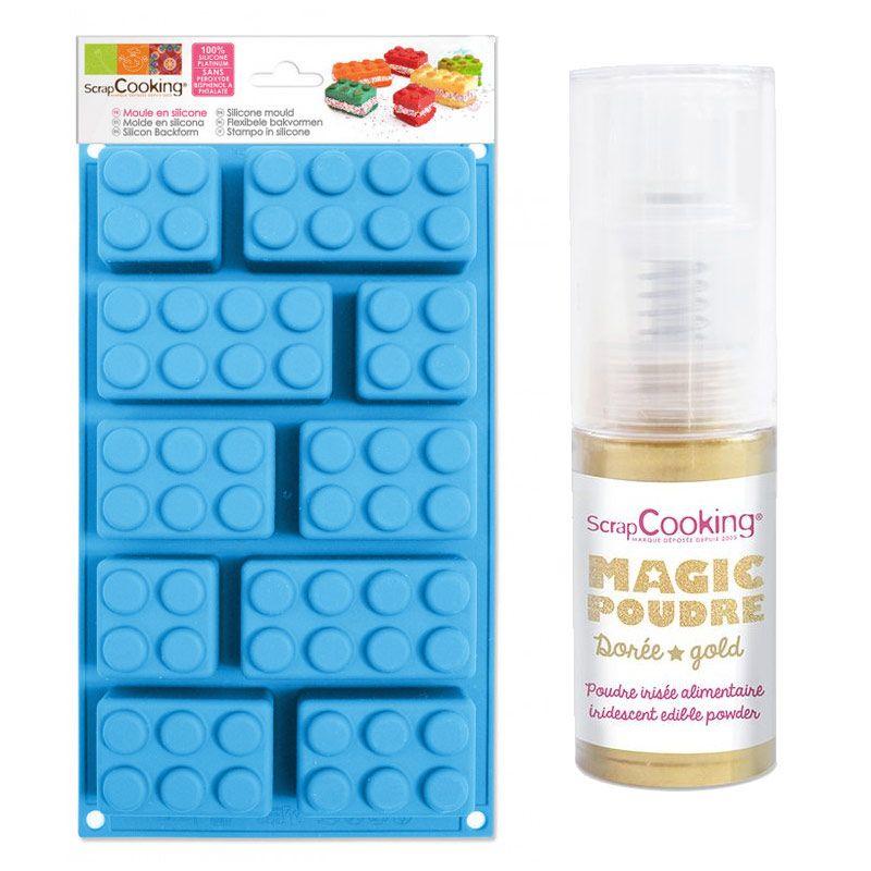 Silicone Cake Mould by Lego Bricks by ScrapCooking + Golden edible powder