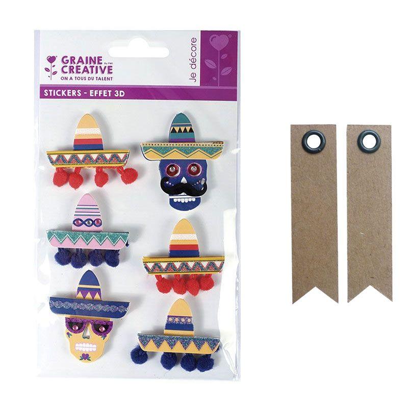6 adesivi Cappelli messicani Sombrero + 20 etichette kraft