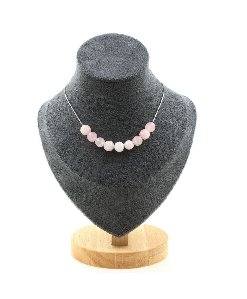 Collar 10 cuentas Cuarzo Rosa Cadena de acero inoxidable 8 mm Collar 10 cuentas Cuarzo Rosa Cadena de acero inoxidable 8 mm
