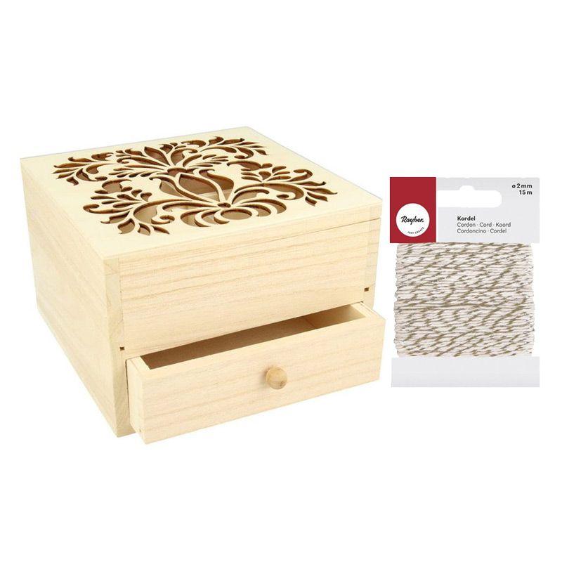 Hinged Lid Storage Box Wooden Keepsake Box Rectangle Box 24 x 13.5cm box 