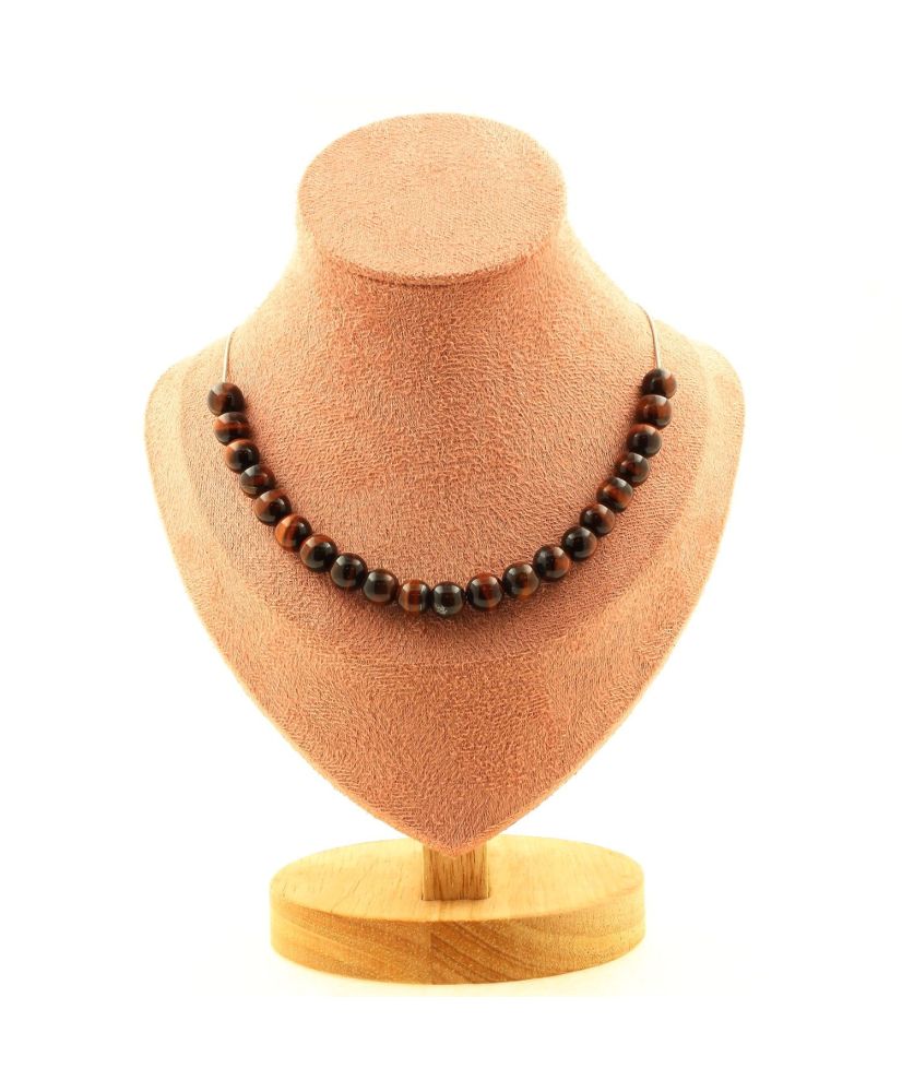 Collana con 20 perle rosse di Occhio di Tigre 8 mm, catena in acciaio inossidabile Collana con 20 perle rosse di Occhio di Tigre 8 mm, catena in acciaio inossidabile