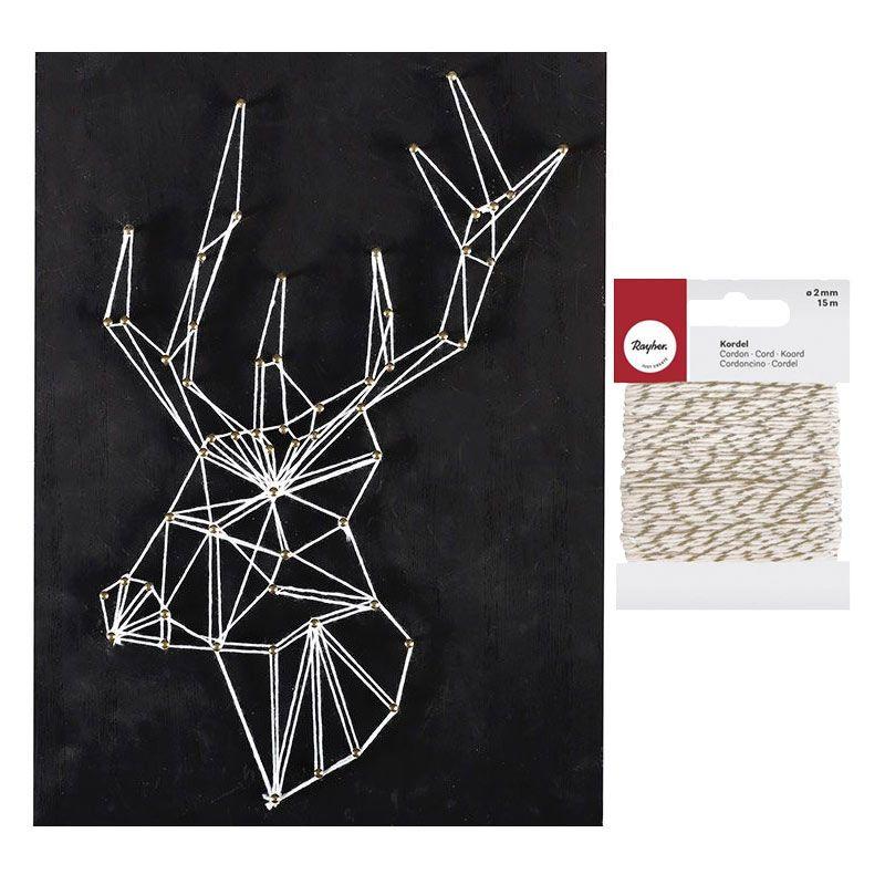 Set String Art Blackboard Deer 22 cm x 22 cm + golden & white twine 15 m