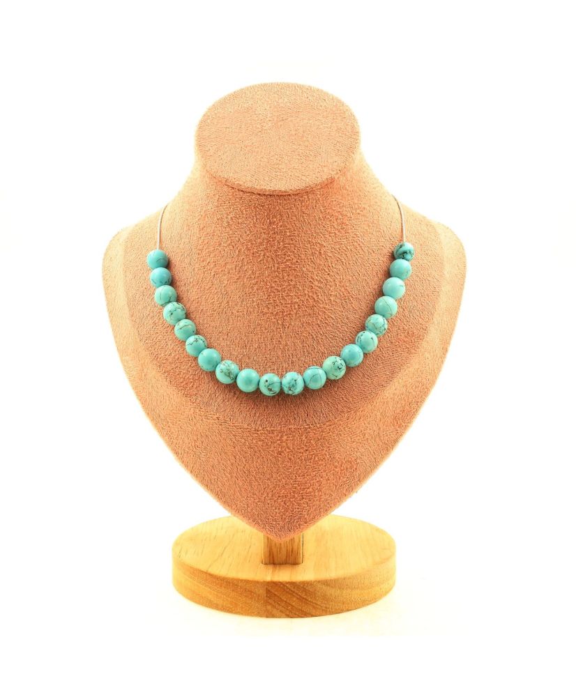 Collana 20 perle di turchese Howlite 8 mm Catena in acciaio inossidabile Collana 20 perle di turchese Howlite 8 mm Catena in acciaio inossidabile
