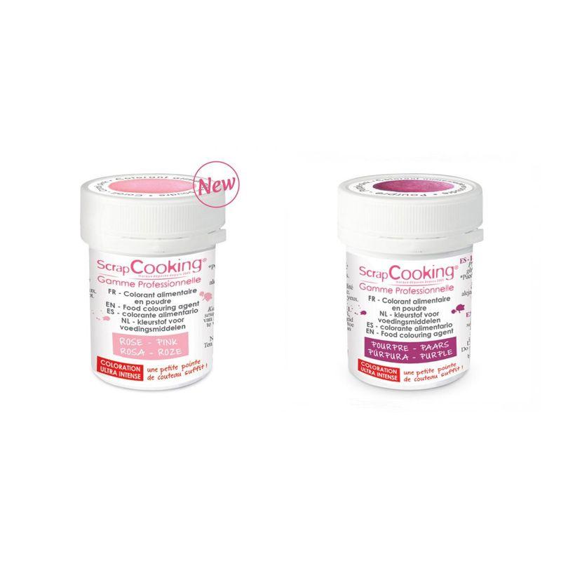2 coloranti alimentari in polvere - rosa cipria-porpora