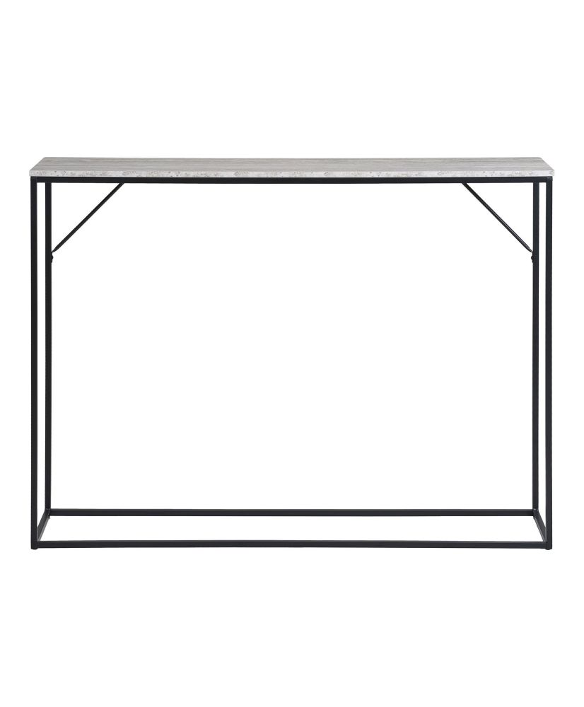 Console table with 1 shelf, stone look, black frame, 110 x 26 x 80 cm
