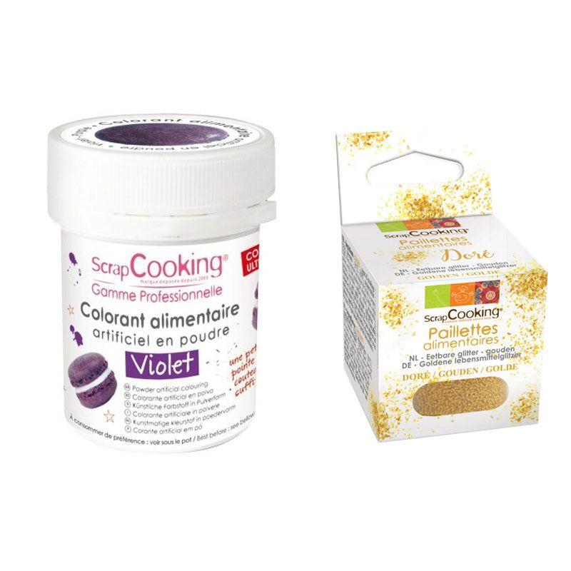 Colorant alimentaire Violet + paillettes dorées