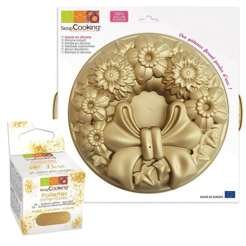 Stampo per torta in silicone Corona + Glitter alimentare oro