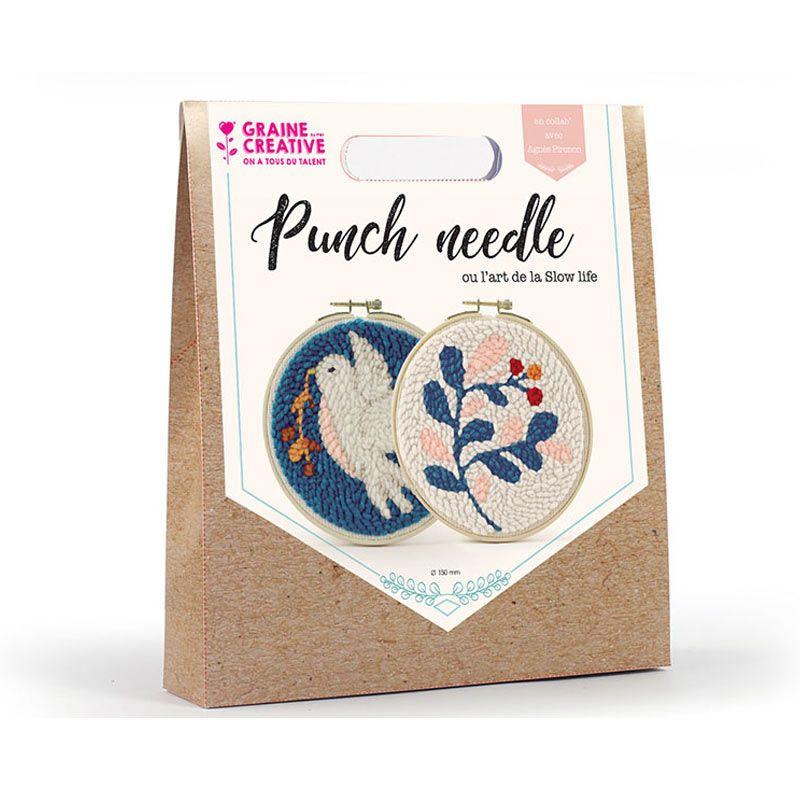 Boxed set 2 punch needle - Diptych dove and vegetable ø 15 cm