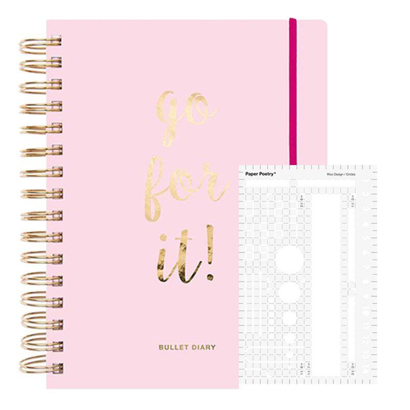 Special Agenda Pink Spiral Bullet Diary 96 Blätter - 16,5 x 21,5 cm +  Basis-Tagebuch-Schablone für Aufzählungen 15 x 9,5 cm