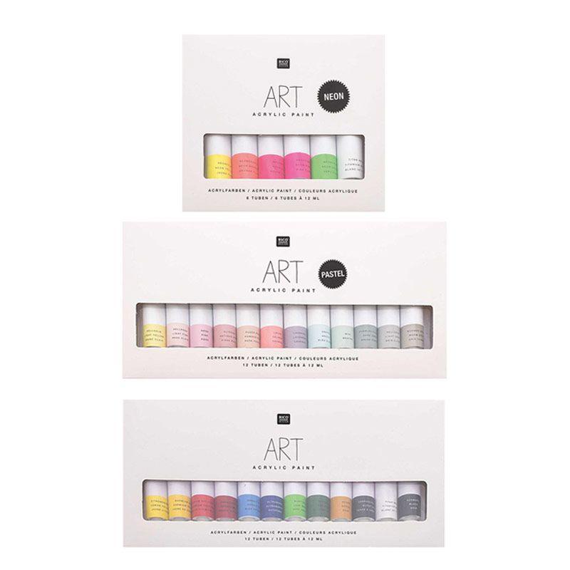 Set peinture acrylique - 12 Pastel x 12 ml + 6 Fluo x 12 ml + 12 Basique x  12 ml