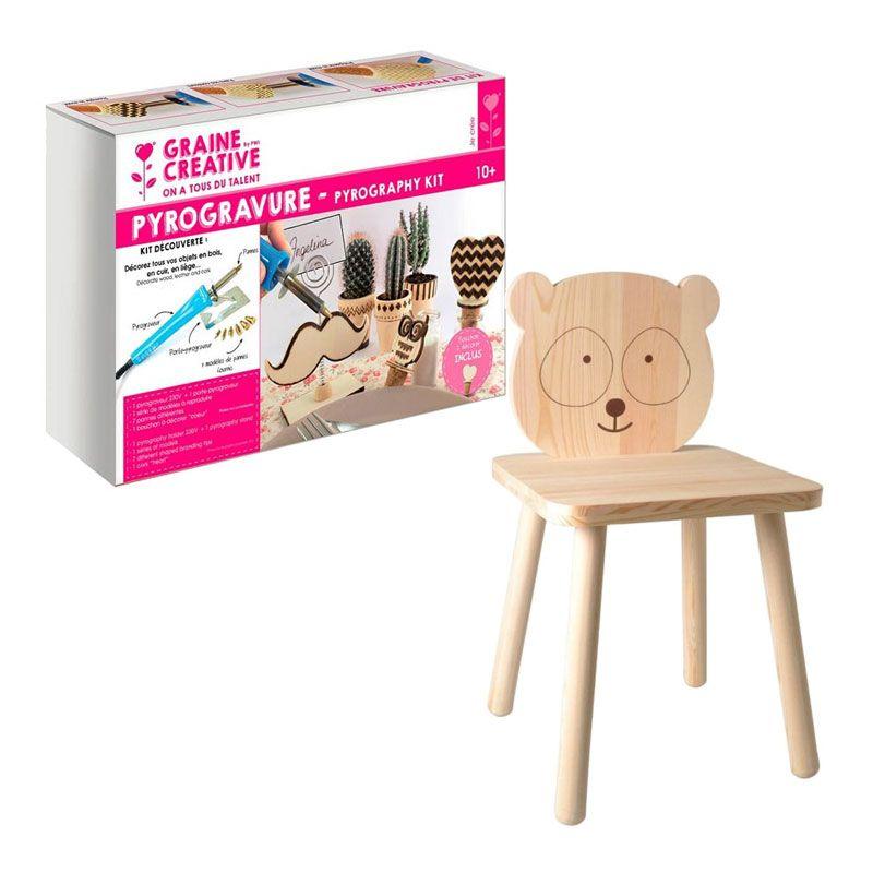 Kit pirografia + Sedia per bambini in legno Panda da decorare