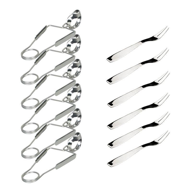 6 tongs & 6 stainless steel snail forks