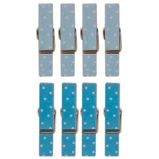  8 mini Pinzas de madera magnéticas 3,5 cm - Azul 