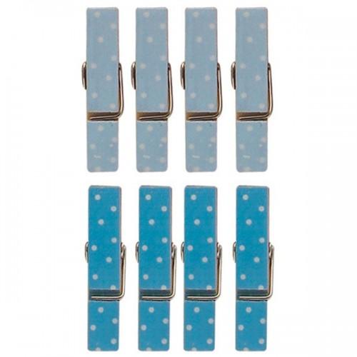  8 mini pinces à linge aimantées bleues 3,5 cm 