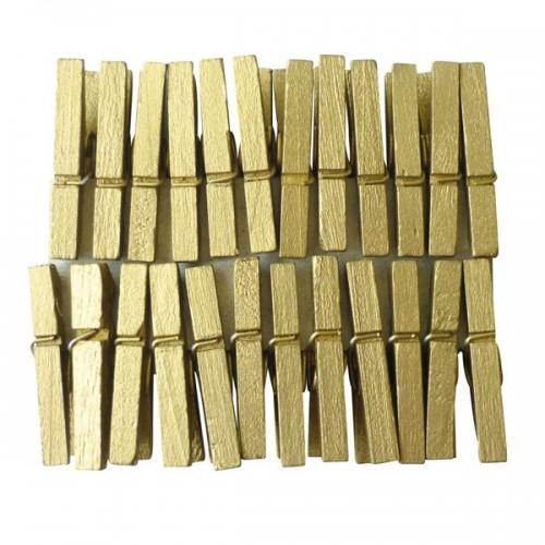  24 mini pinzas de madera doradas 