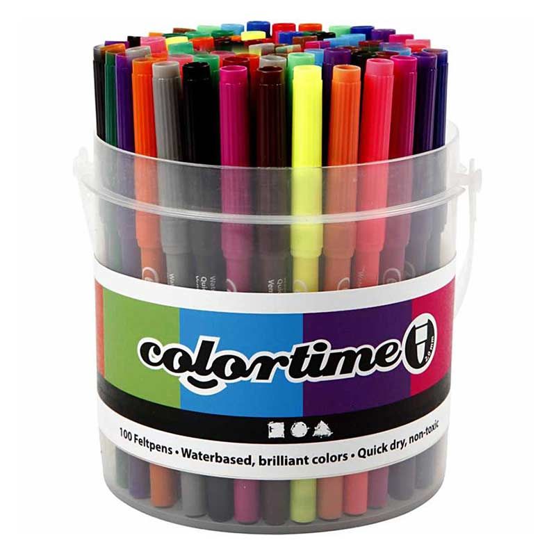 100 marcadores Colortime con sello - Colores surtidos - Punta de 2 mm